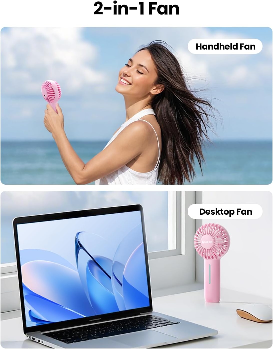 Big Lot Closeout 5143 Solid Pink Rechargeable Hand Fan, Portable Outdoor Mini Cooling Fan With Long Battery Life