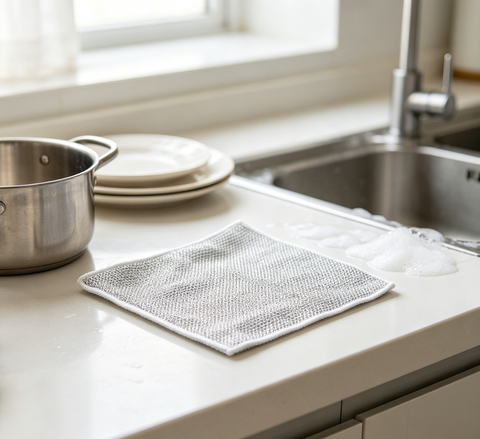 Reusable Stainless Steel Microfiber Scrub Cloth Heavy‑Duty Dual‑Sided Dish Washing Rag For Home Kitchen Bulk Stock