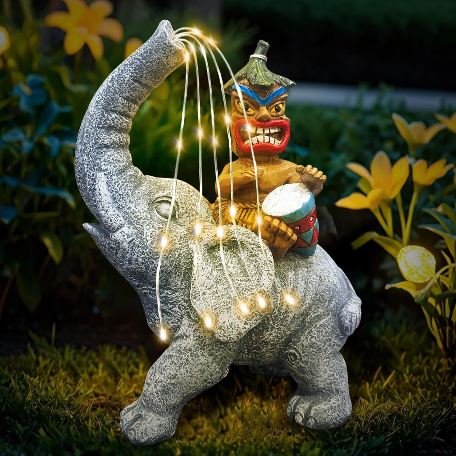 Two Styles Mixed Clearance Lot 318 Solar Resin Garden Statues, Elephant & Money Bag Gnome Lighted Outdoor Lawn Ornaments Wholesale Surplus