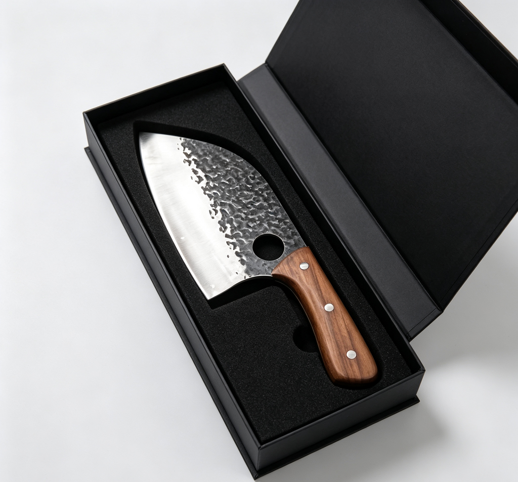 Household Chopping Knife With Finger Ring Ergonomic Red Sandalwood Handle Kitchen Cleaver Bulk Supply