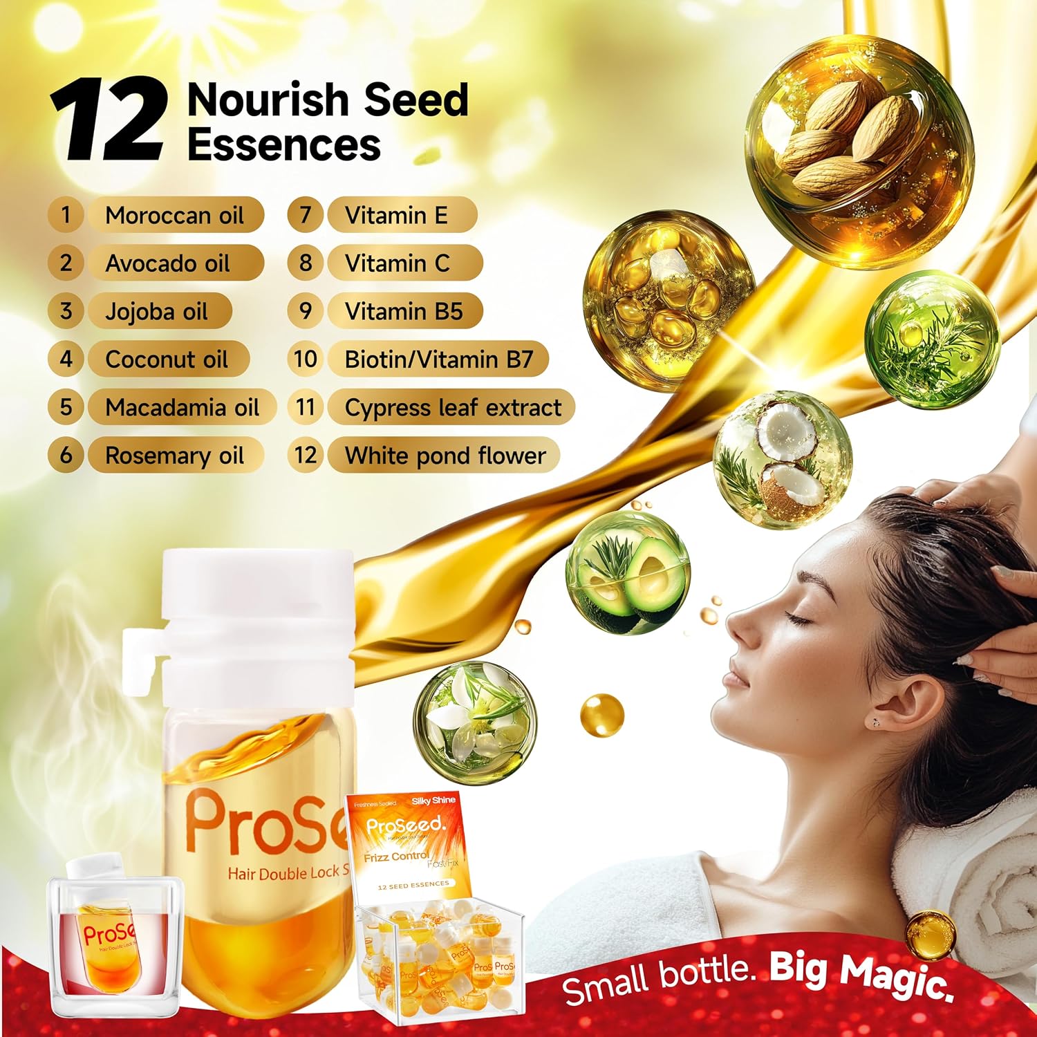 Clearance ProSeed Hair Seed Essence Capsules, 40Pcs Frizz Control Silky Shine Hair Repair Serum Oil, Fast Fix Damaged Split Ends Hair Treatment Capsule Gift Set