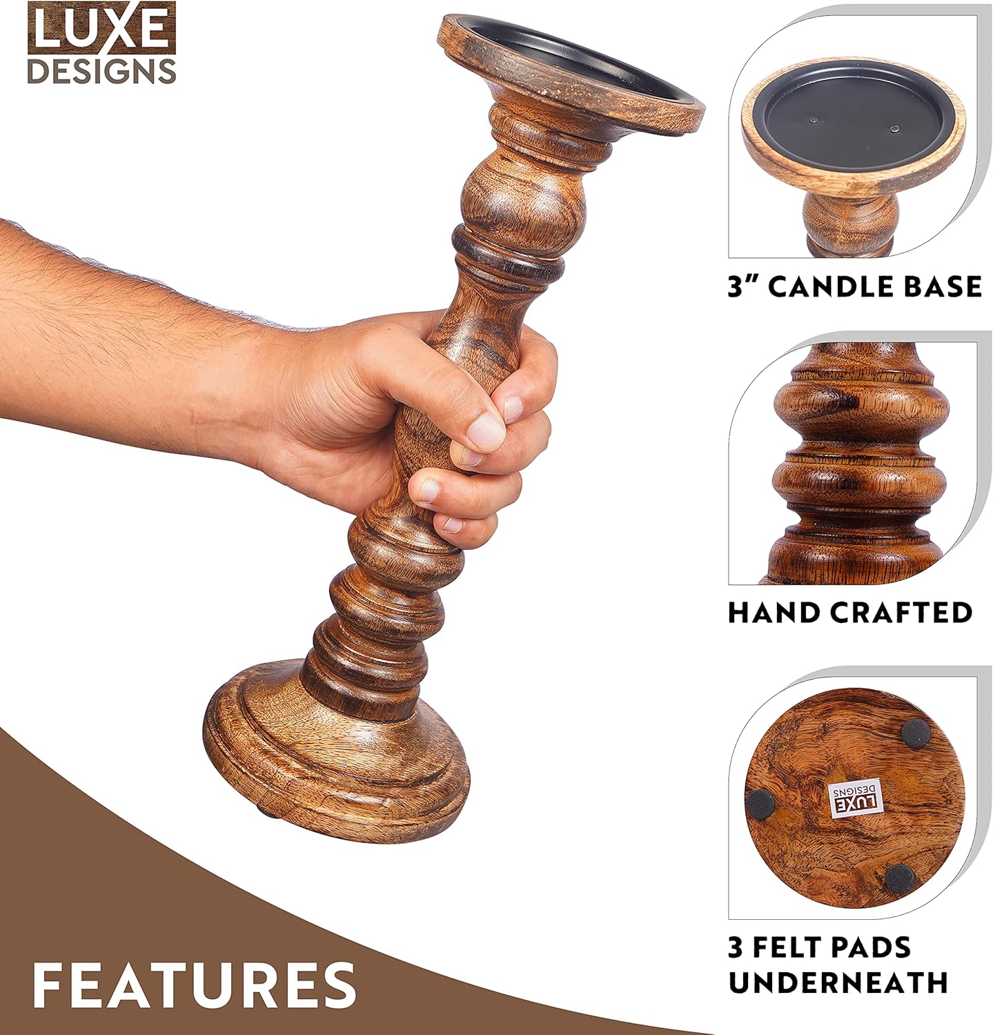Classic Turned Brown Wood Candlestick Holders 3 Size Complete Set Farmhouse Decor Clearance Stock 237 Wholesale