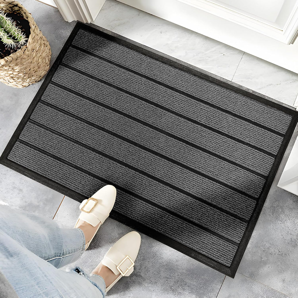 Mixed Sizes Surplus 721 Pieces Dark Grey Horizontal Striped Doormat Full Rubber Edging Outdoor Mud Trapping Entry Floor Mat Wholesale Liquidation