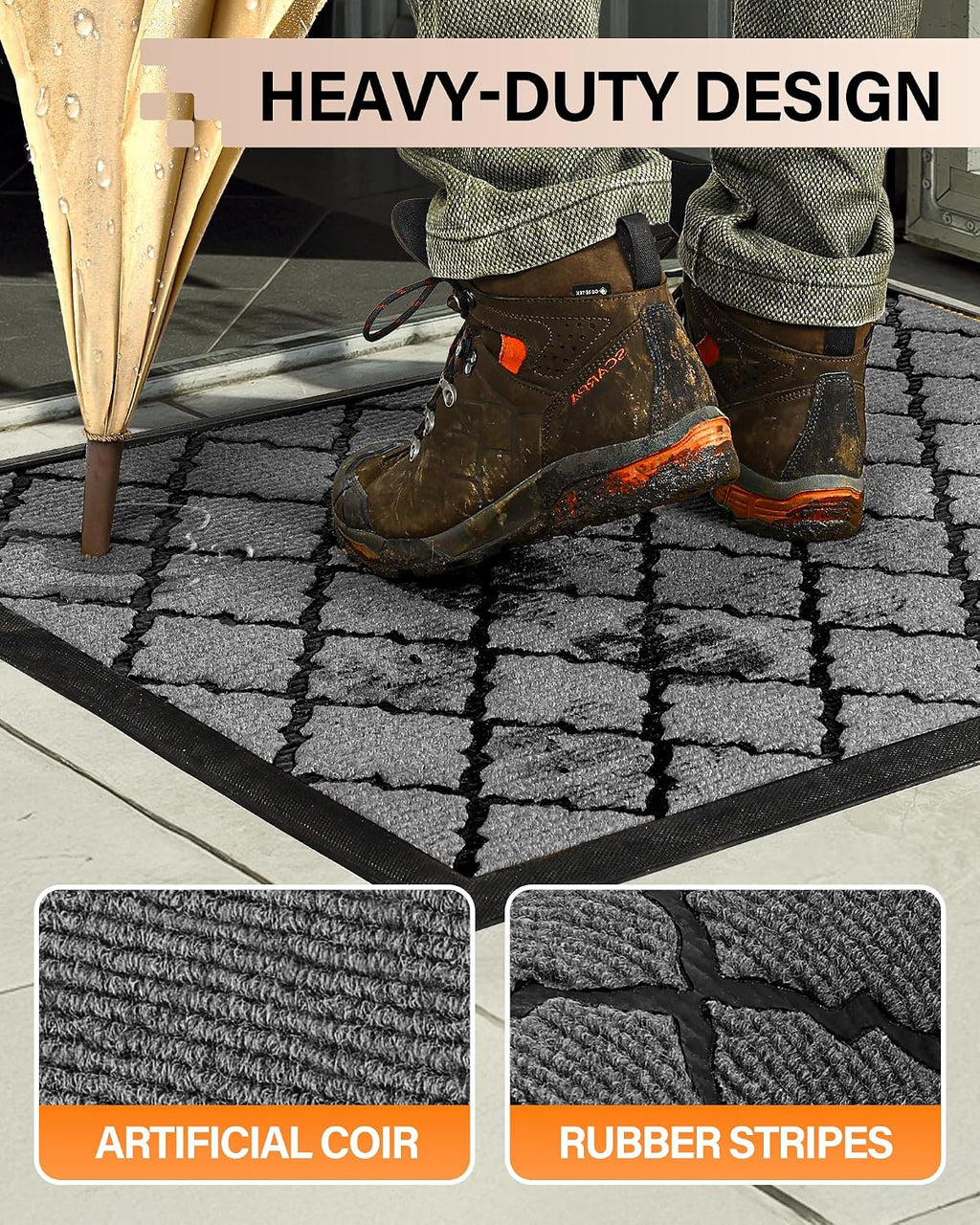 Multi-Size Grey Quatrefoil Lattice Entry Mat Wear Resistant Dust Removal Doormat With Black Rubber Edging, 889Pcs Liquidation Offer