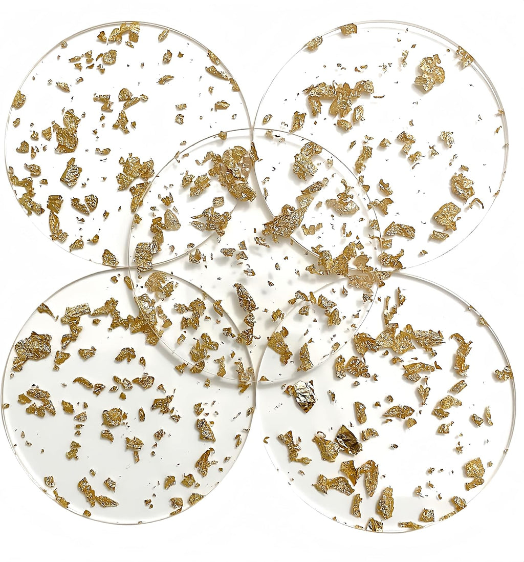 Bulk Liquidation Transparent Gold Leaf Acrylic Cup Coaster Set Of 6 For Coffee Wine Mugs, 291Sets Whole Batch Home Bar Accessory