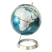 Metallic Blue World Globe with Stainless Steel Stand Clearance, Mini Rotating Desktop Globe, Decorative Educational World Map Globe for Office Home Desk Decor Student Geography Learning Gift