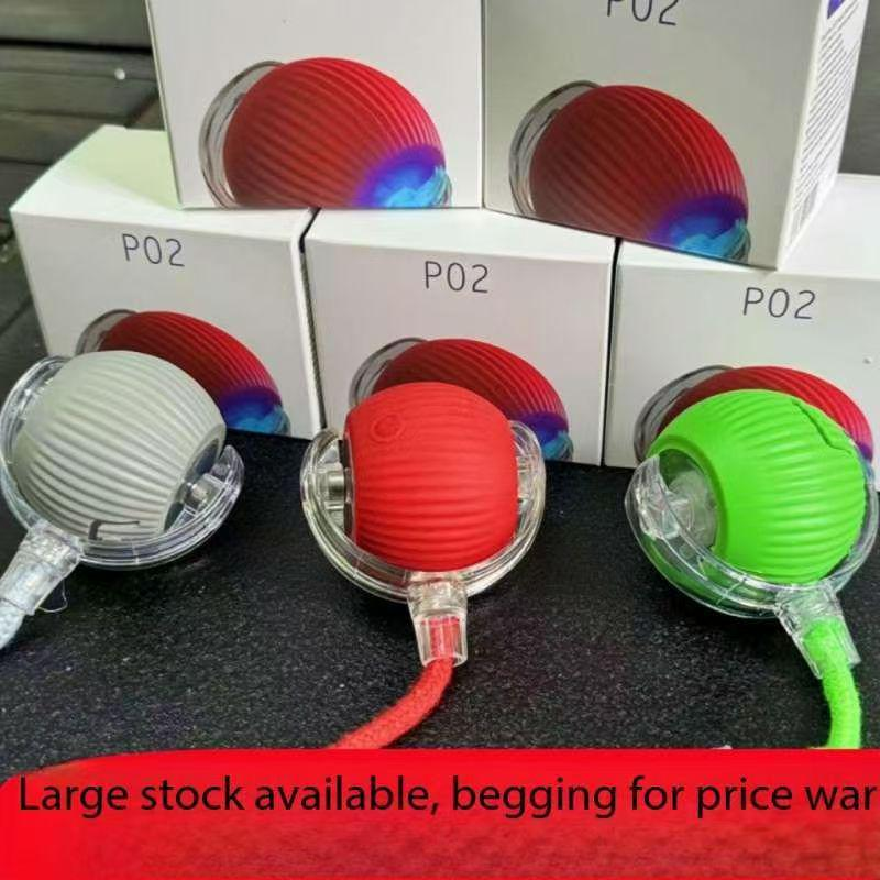 Cat Toy Ball with Tail Rope, Smart Rolling Ball, LED Light, Electric Self-Rolling Pet Toy, Interactive Cat Jumping Ball, Automatic Cat Teaser Ball, Small Dog Toy, Pet Excercise, Cat Activity (Red)