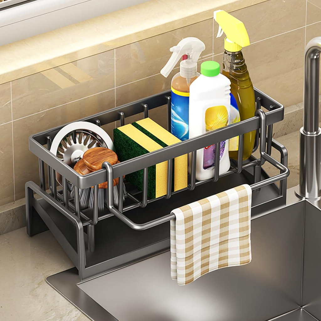 Generic Kitchen Sink Caddy Organizer Sponge Holders with Towel Holders for Kitchen Sink and Countertop
