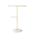 Clearance 2-Tier Gold Metal Jewelry Stand with Marble Base, Hexagon Marble T-Bar Necklace Bracelet Holder, Modern Tabletop Earring Ring Display Organizer for Vanity