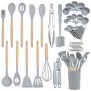 Surplus 46-Piece Silicone Kitchen Utensil Set Wholesale, Wooden Handle Cooking Tools with Storage Bucket Warehouse Clearance…