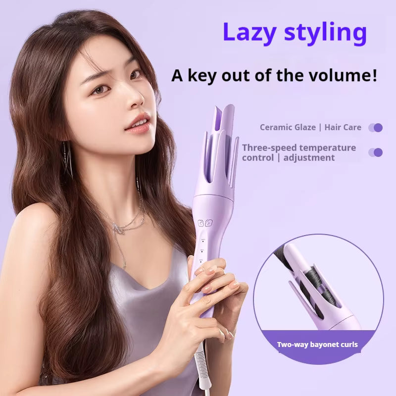 Automatic Rotating Hair Curler Clearance, Auto Spin Curling Iron with 3 Temp Settings, Anti-Scald Ceramic Barrel Hair Waver, 2 Colors Green Purple Auto Hair Curling Wand for Beginners
