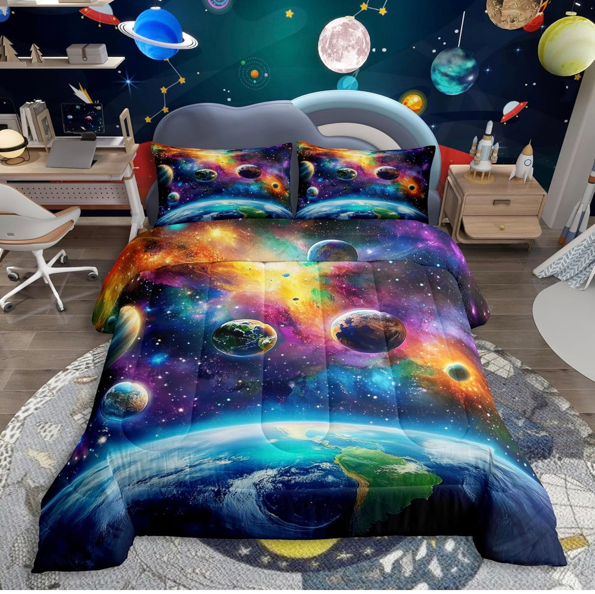 wholesale Universe Galaxy Comforter Set Twin Size Kids Planets Earth Bedding Set Boy Girl Teen Solar System Comforter Breathable Outer Space Duvet Set Nebula Quilt Set
