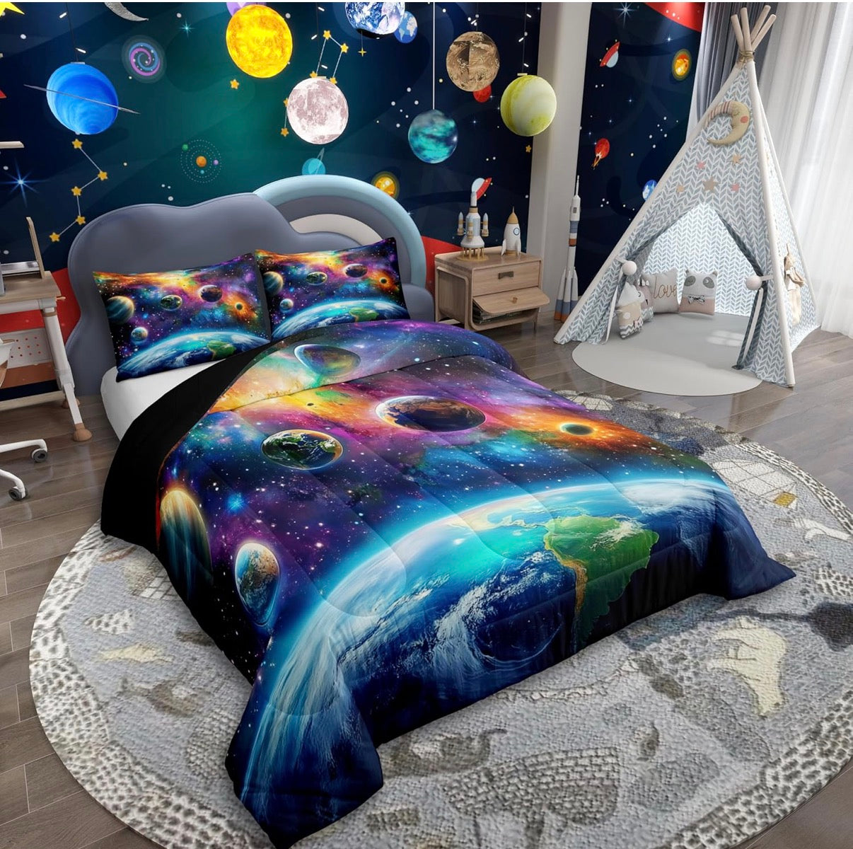wholesale Universe Galaxy Comforter Set Twin Size Kids Planets Earth Bedding Set Boy Girl Teen Solar System Comforter Breathable Outer Space Duvet Set Nebula Quilt Set