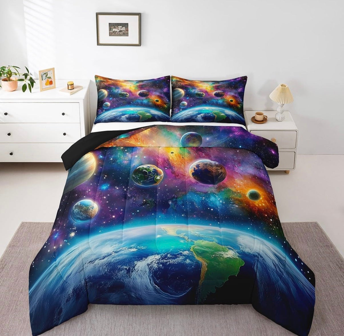 wholesale Universe Galaxy Comforter Set Twin Size Kids Planets Earth Bedding Set Boy Girl Teen Solar System Comforter Breathable Outer Space Duvet Set Nebula Quilt Set