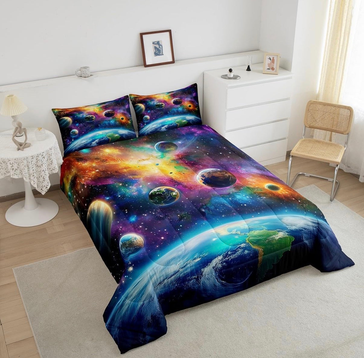 wholesale Universe Galaxy Comforter Set Twin Size Kids Planets Earth Bedding Set Boy Girl Teen Solar System Comforter Breathable Outer Space Duvet Set Nebula Quilt Set