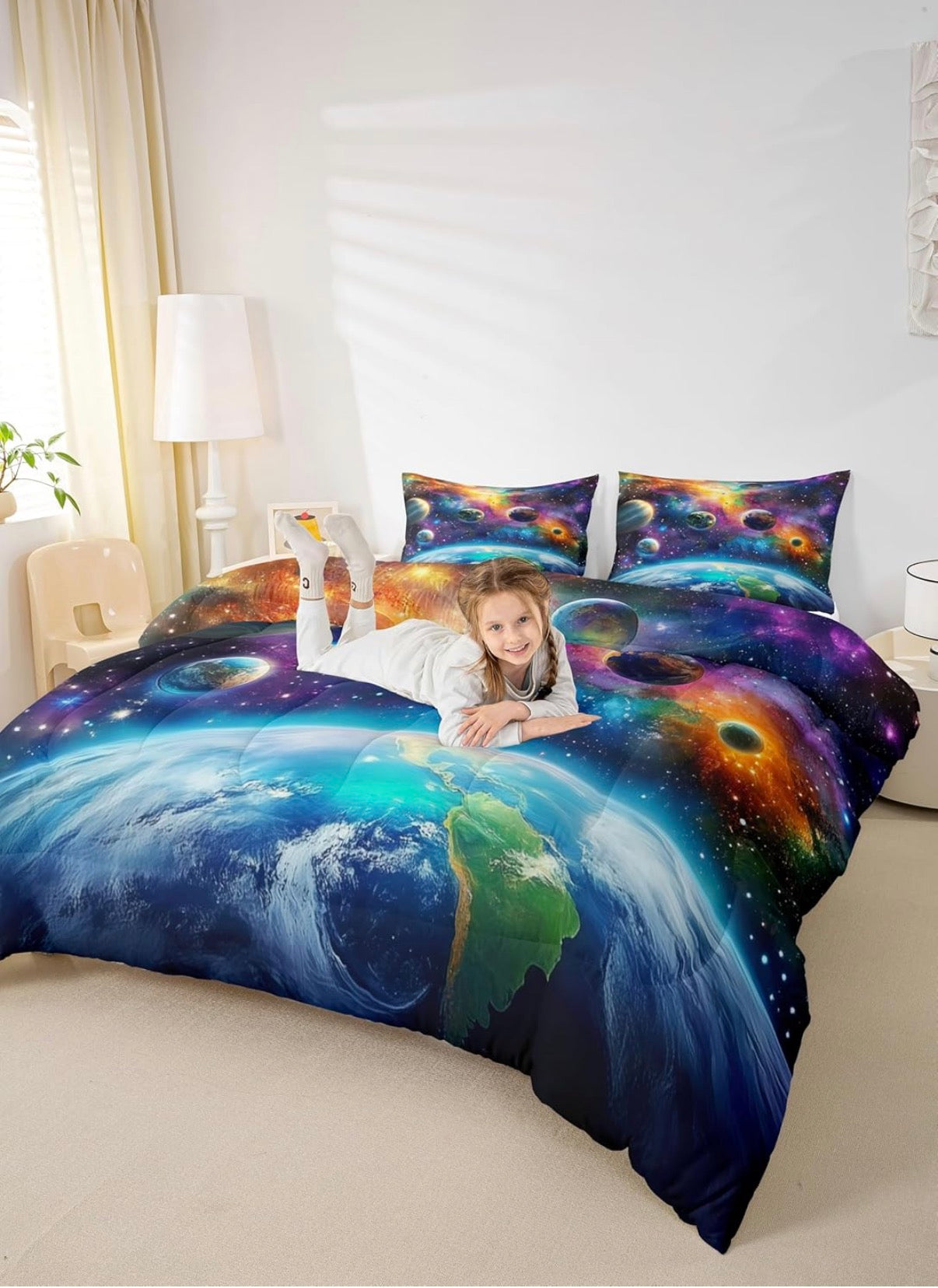 wholesale Universe Galaxy Comforter Set Twin Size Kids Planets Earth Bedding Set Boy Girl Teen Solar System Comforter Breathable Outer Space Duvet Set Nebula Quilt Set