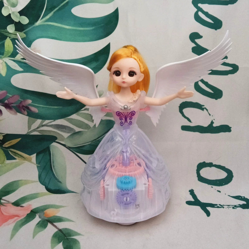 Electric Dancing Angel Princess Doll, Universal Walking Toy with Flashing Lights & Music, Transparent Gear Girl Toy for Kids Clearance Stock