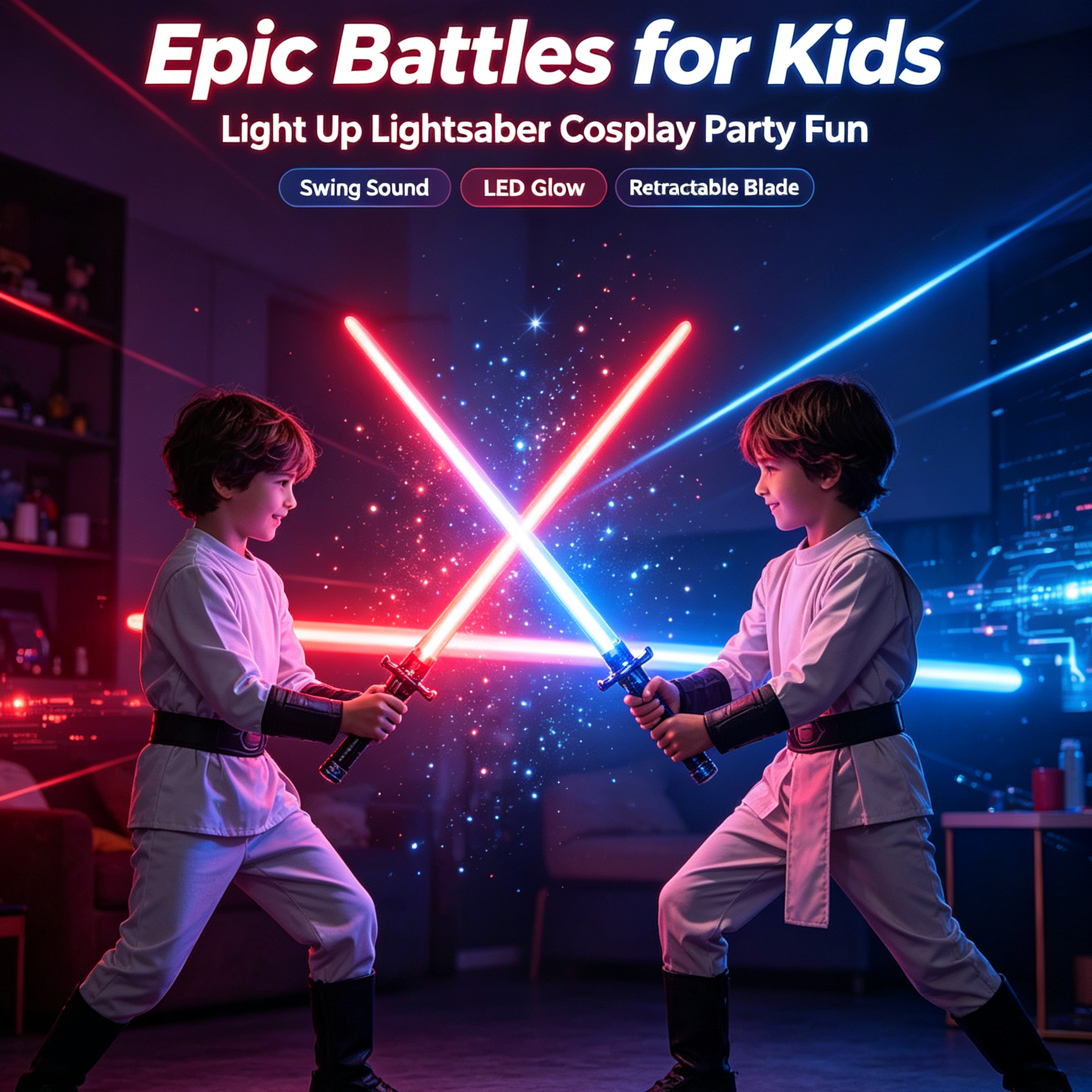 Retractable Light Saber Toy for Kids Clearance, RGB Color Changing LED Light Up Sword with Sound Effect, Cosplay Dueling Lightsaber Toy for Party Halloween Gift