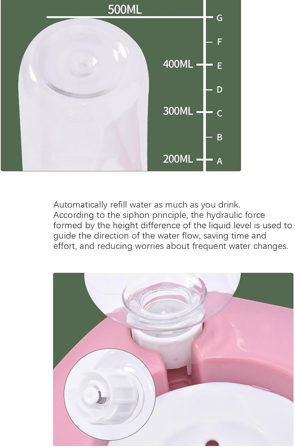 Cat Food Bowl - 500ml Dog Food Bowl, Double Dog Bowl, Sloped Cat Dish with Automatic Water Bottle, Heavy Duty Pet Feeder, Bowl
