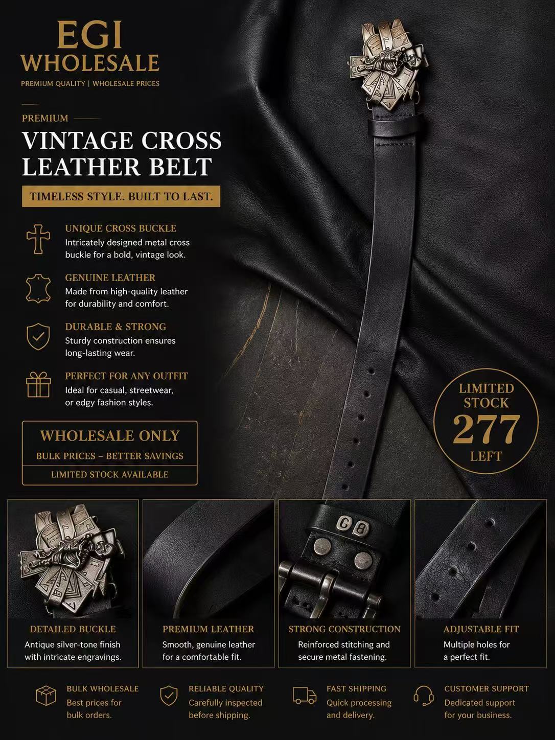Vintage Western Cowboy Belt – Engraved Buckle | Only 277 Left