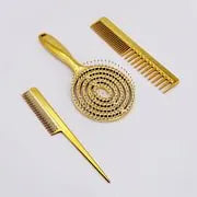 3Pcs Metal Hair Comb Set Clearance, Luxury Gold Silver Hollow Spiral Massage Brush Wide Tooth Tail Comb, Professional Salon Styling Hair Tools Kit for All Hair Types
