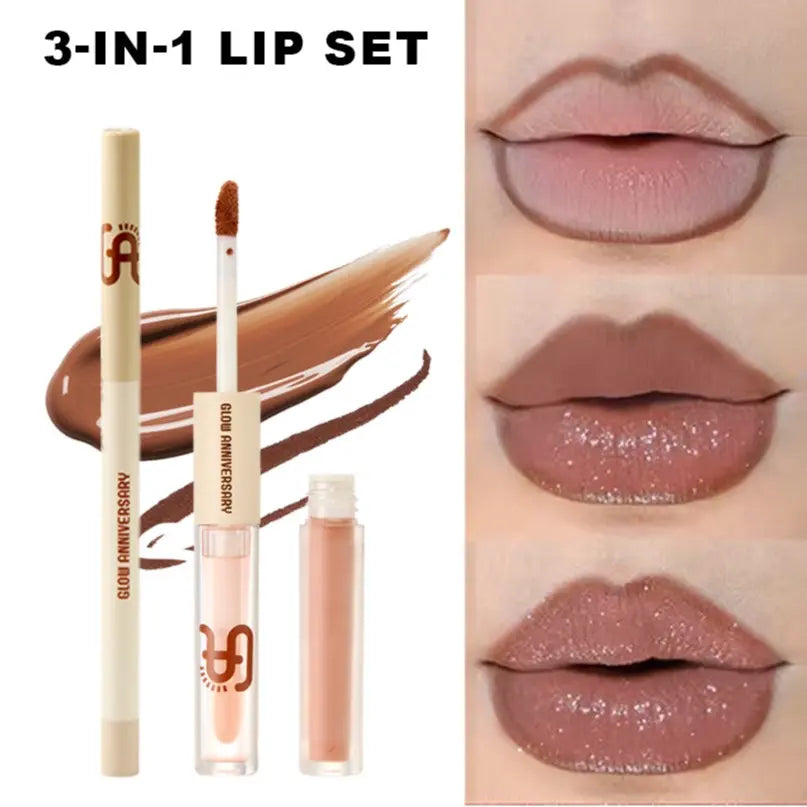 Dual Lip Makeup Kit, Waterproof Lip Liner Pen + Shiny Lip Gloss, Long Lasting Nude Lip Combo Clearance Stock