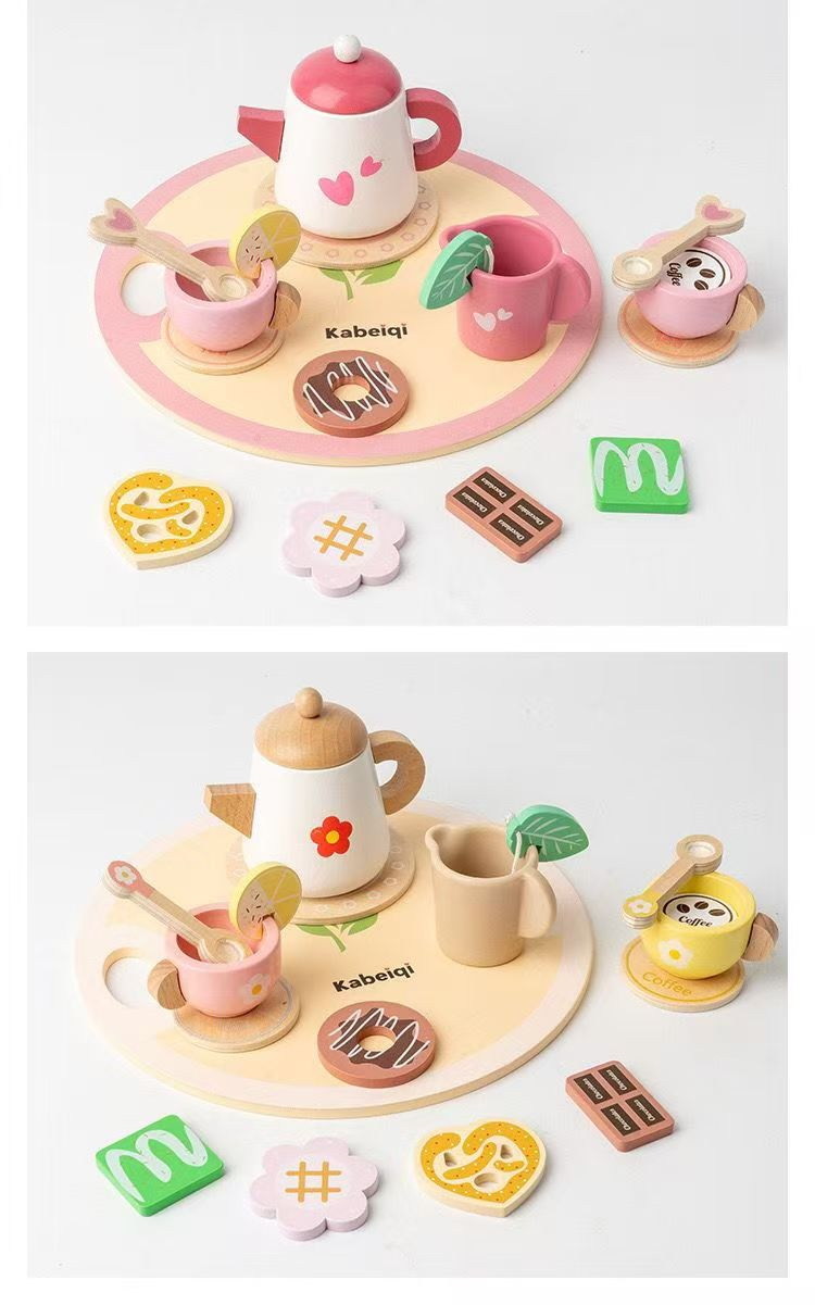 Children's Play Tea Set: Teapot and Teacups – Wooden Kitchen Play Set for Girls – Perfect for Pretend Play and Birthday Gifts