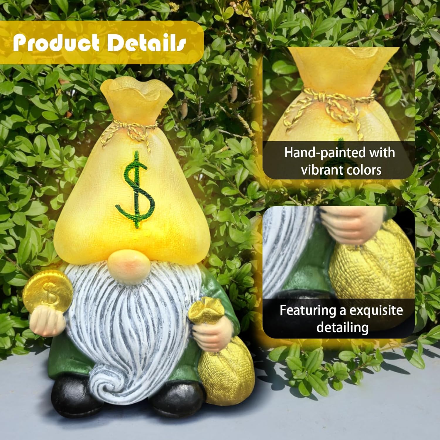 Two Styles Mixed Clearance Lot 318 Solar Resin Garden Statues, Elephant & Money Bag Gnome Lighted Outdoor Lawn Ornaments Wholesale Surplus