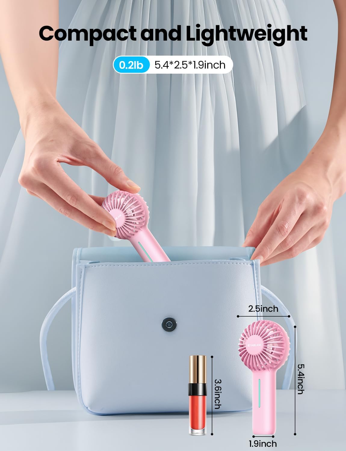 Big Lot Closeout 5143 Solid Pink Rechargeable Hand Fan, Portable Outdoor Mini Cooling Fan With Long Battery Life