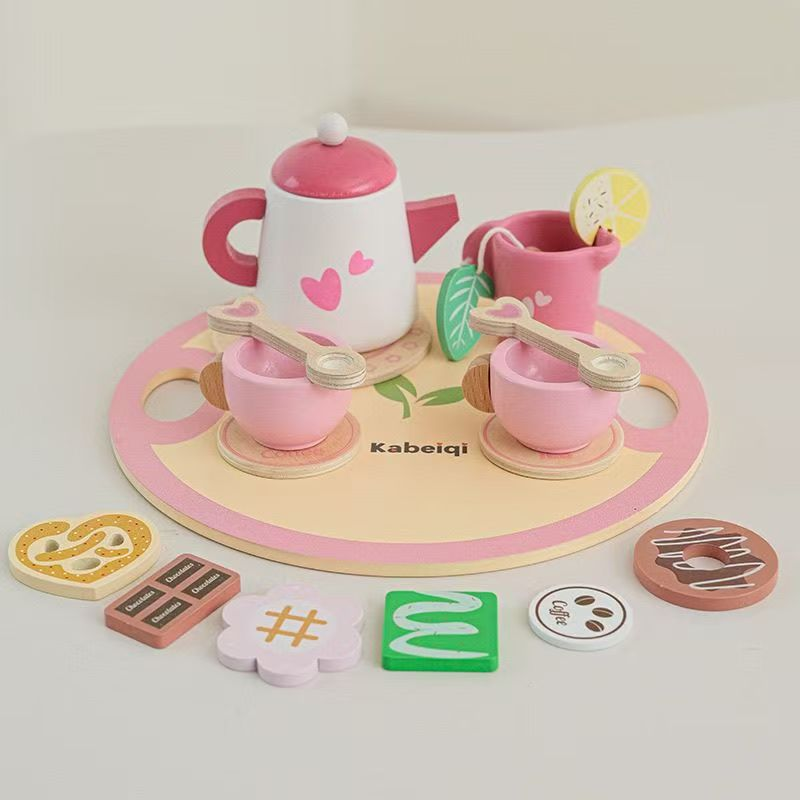 Children's Play Tea Set: Teapot and Teacups – Wooden Kitchen Play Set for Girls – Perfect for Pretend Play and Birthday Gifts