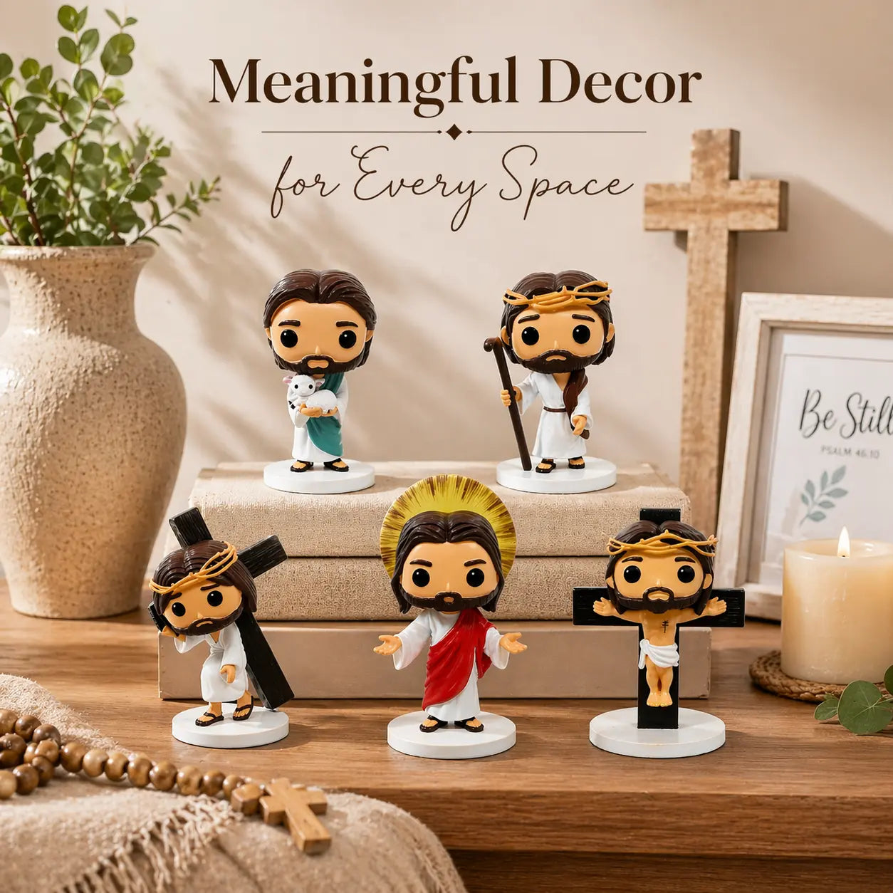 Jesus Christ Figurine Statue Clearance, Cute Chibi Style Resin Christian Figure with Gift Box, Religious Home Desktop Decor Ornament Catholic Faith Prayer Gift