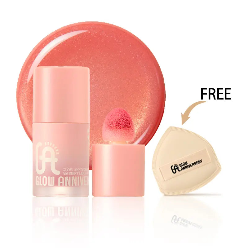 Clearance Glow Anniversary Liquid Blush with Built-In Sponge, Natural Flush Cheek Tint, Long Lasting Dewy Blush, Free Makeup Puff Included