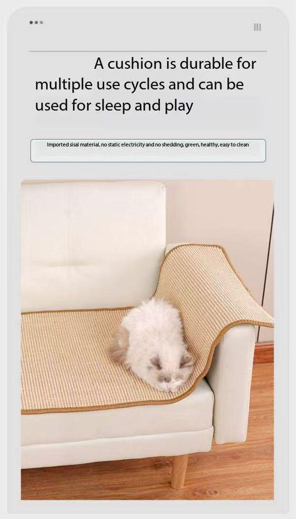 Silk fiber cat litter mat, designed to protect cat claws and paws. Features a cat scratching post for safe scratching, without any residue or debris. Ideal for cats with delicate paws. Real silk fiber material, ensuring durability and comfort for cats.