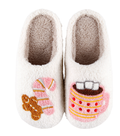 Sweet Gingerbread Man & Candy Cane Design Cozy Fluffy Closed Toe Slippers Winter Home Wear Clearance Stock 175 Wholesale