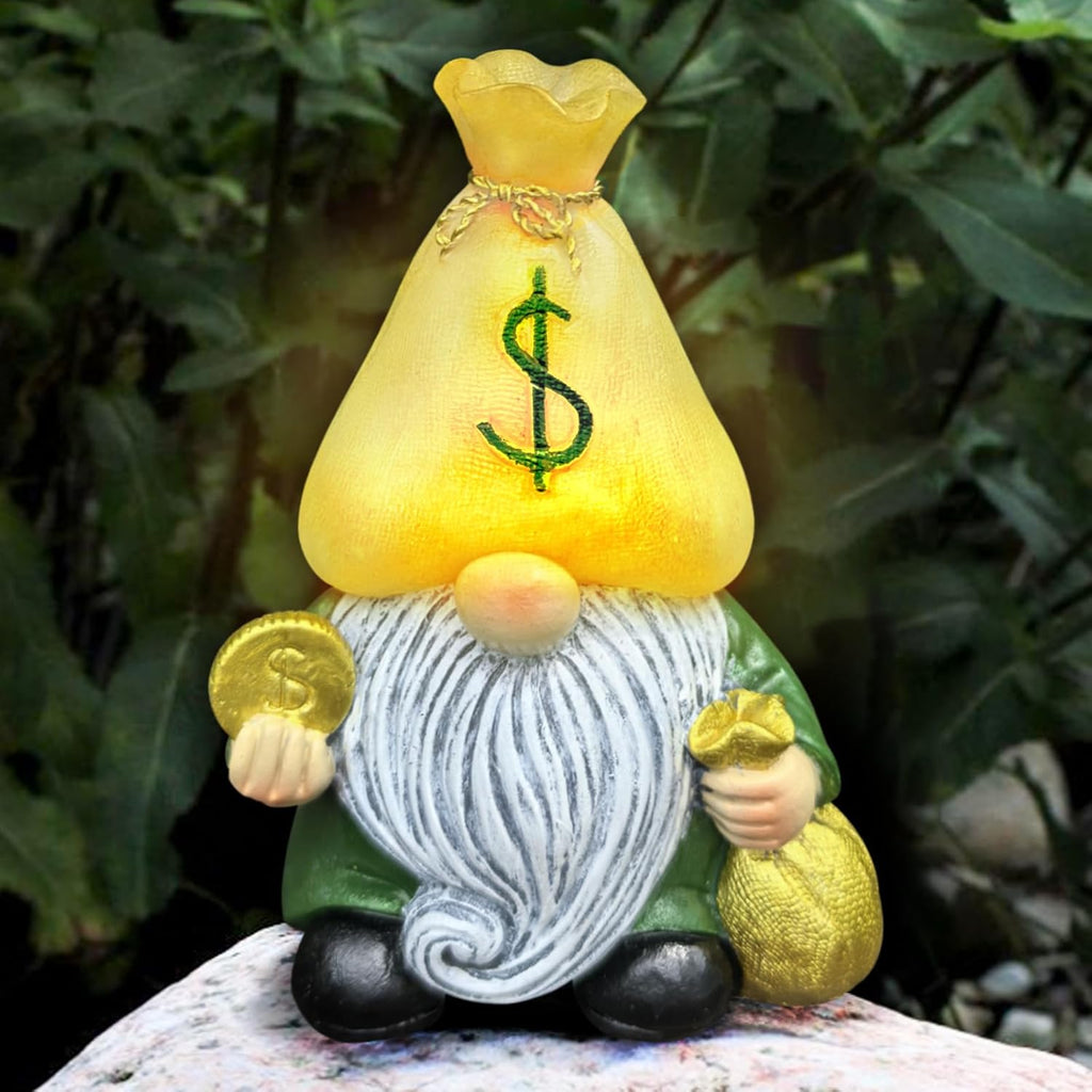 Two Styles Mixed Clearance Lot 318 Solar Resin Garden Statues, Elephant & Money Bag Gnome Lighted Outdoor Lawn Ornaments Wholesale Surplus