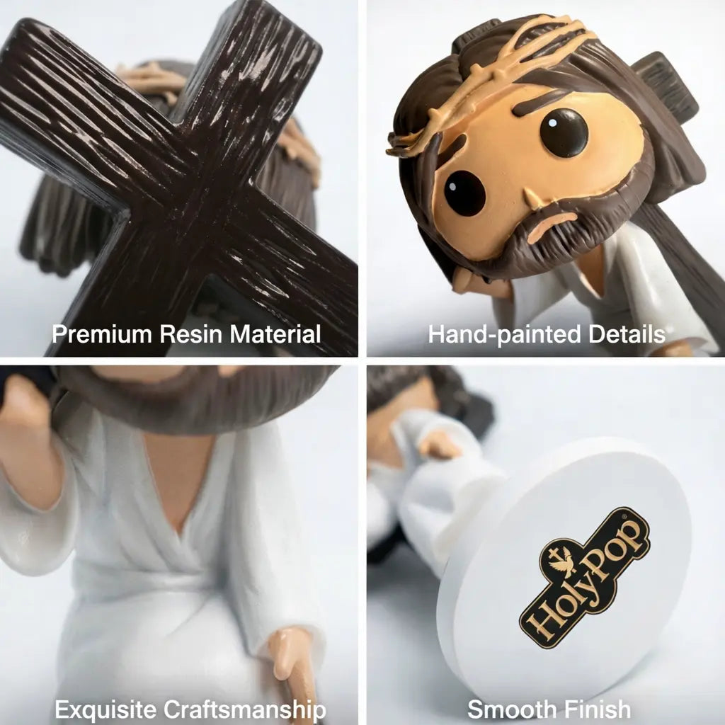 Jesus Christ Figurine Statue Clearance, Cute Chibi Style Resin Christian Figure with Gift Box, Religious Home Desktop Decor Ornament Catholic Faith Prayer Gift