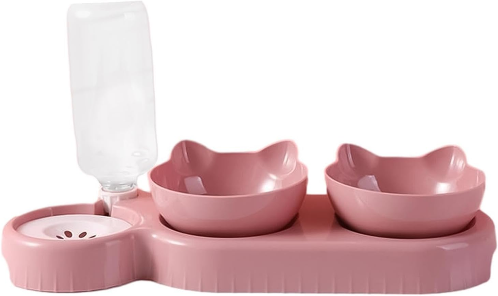 Cat Food Bowl - 500ml Dog Food Bowl, Double Dog Bowl, Sloped Cat Dish with Automatic Water Bottle, Heavy Duty Pet Feeder, Bowl