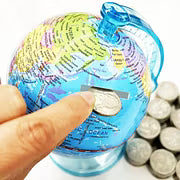 Metallic Blue World Globe with Stainless Steel Stand Clearance, Mini Rotating Desktop Globe, Decorative Educational World Map Globe for Office Home Desk Decor Student Geography Learning Gift