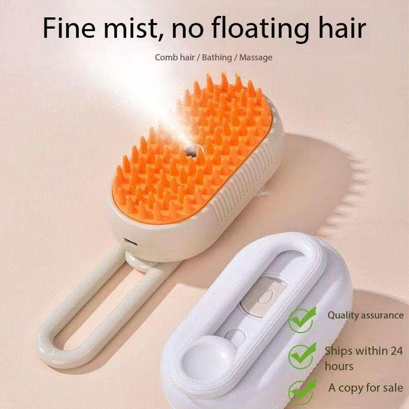BoBow Cat Steam Brush for Shedding, 4 in 1 Rechargeable Steam Pet Brush for Cats and Dogs, Anti-Static, Massage, Cleaning, Shedding& Combing All In One! (Khaki)