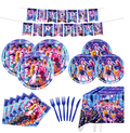 1100Pcs Clearance K-pop Idol Concert Theme Birthday Party Supplies Set, Happy Birthday Banner Paper Plates Napkins Tablecloth Disposable Cutlery Party Decor Kit for Kids Girls Birthday