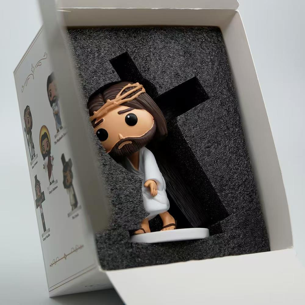 Jesus Christ Figurine Statue Clearance, Cute Chibi Style Resin Christian Figure with Gift Box, Religious Home Desktop Decor Ornament Catholic Faith Prayer Gift