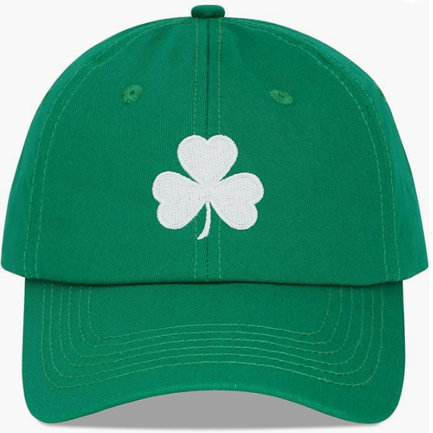 Green Lucky Three Leaf Clover Baseball Hat, St Patrick’s Day Shamrock Embroidery Casual Dad Cap Clearance Overstock