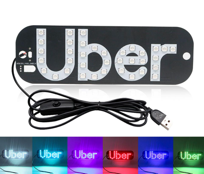 Mixed Lot Uber Taxi LED Car Sign Light Clearance, USB RGB Multi-Color Windshield LED Indicator Light, Suction Cup Mount Ride Share Car Interior LED Warning Light Assorted Bundle