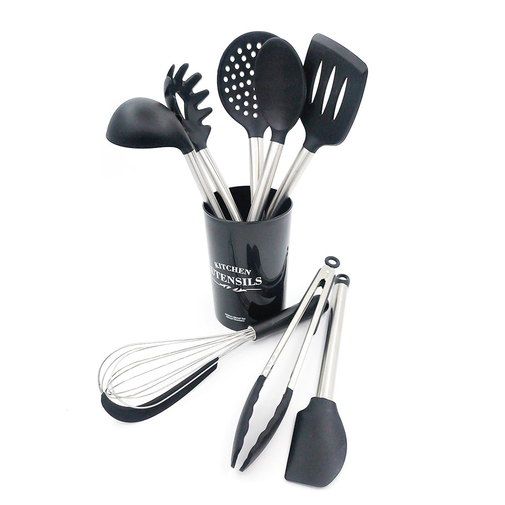 Mixed Silicone Kitchen Utensils Set Clearance, Multi Style Cooking Spatula Turner Baking Tool Kit, Wooden / Stainless Steel Handle Non-Stick Cookware Accessories Multi Color Available