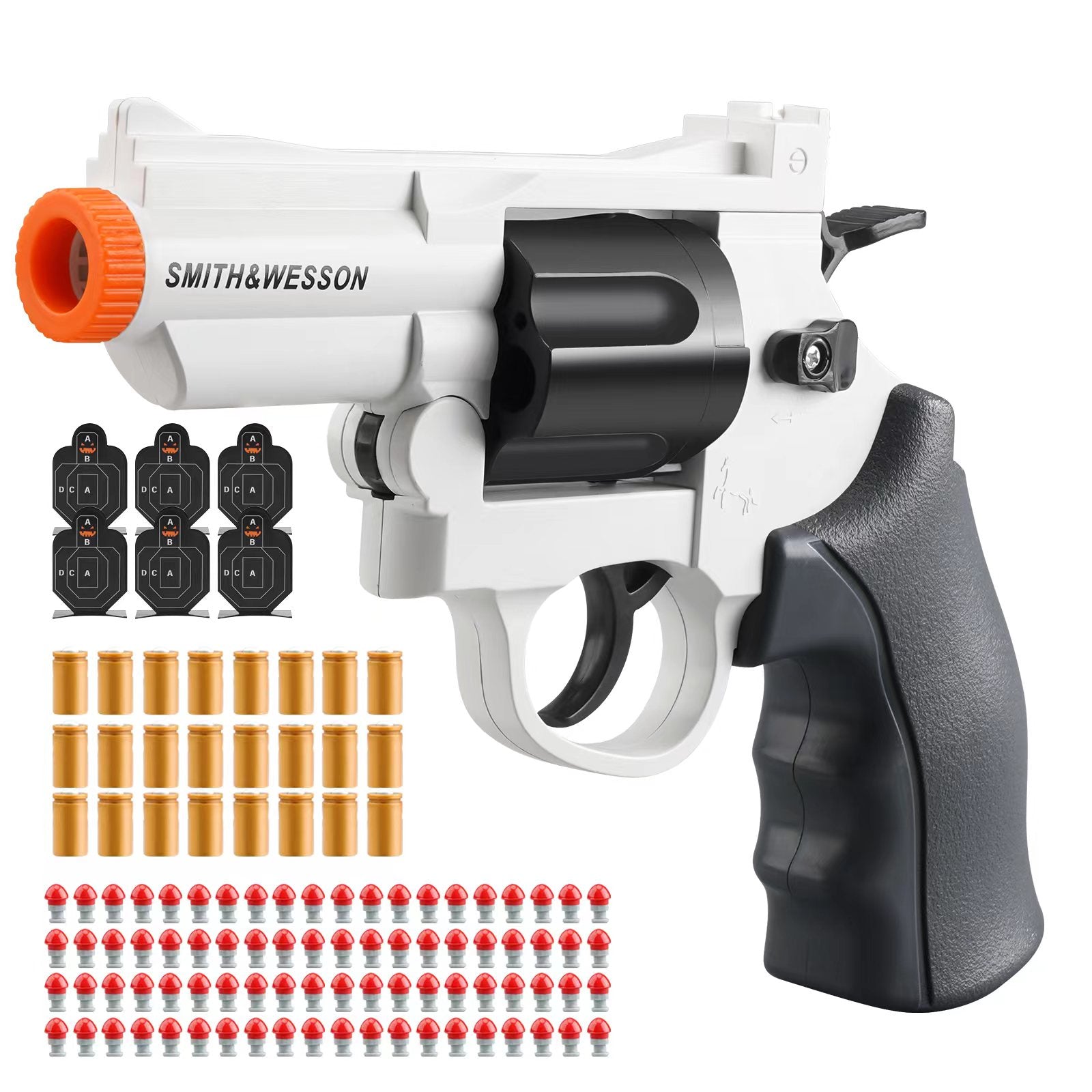 Clearance Shell Ejecting Revolver Foam Blaster, Smith & Wesson Style Manual Toy Pistol with EVA Soft Bullets & Targets, Kids Outdoor Shooting Game Toy