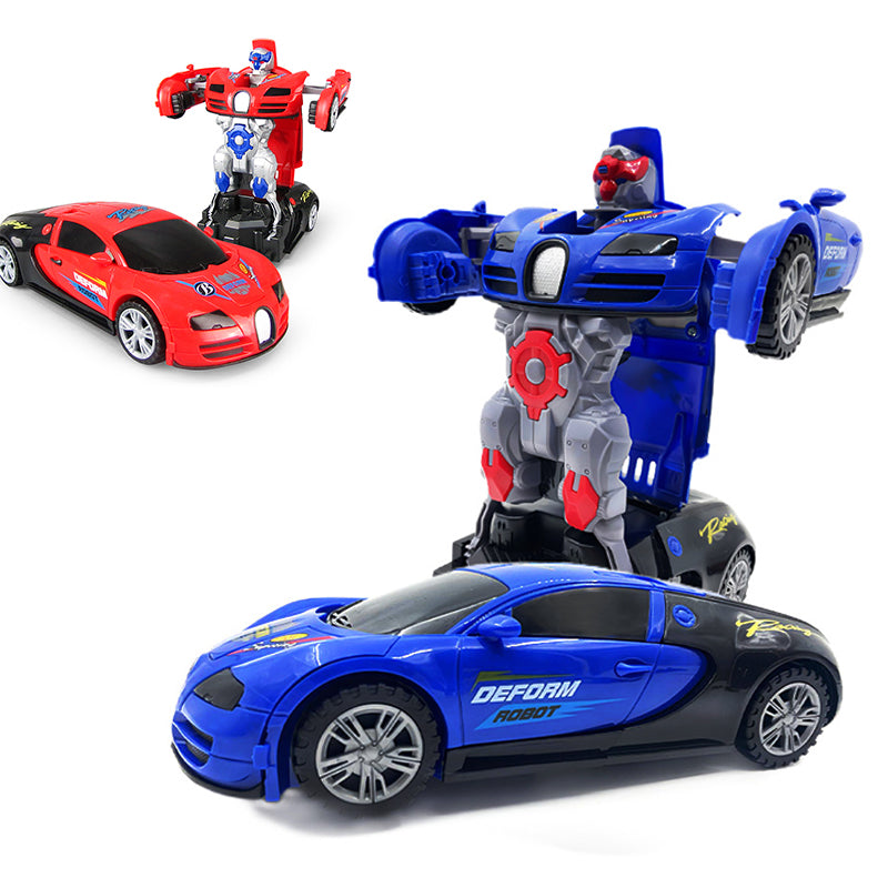 2 in 1 Bump & Go Transforming Car Robot Toy Clearance, Electric Auto Deformation Race Car with LED Lights & Music, Kids Toddler Vehicle Toy Mixed Colors