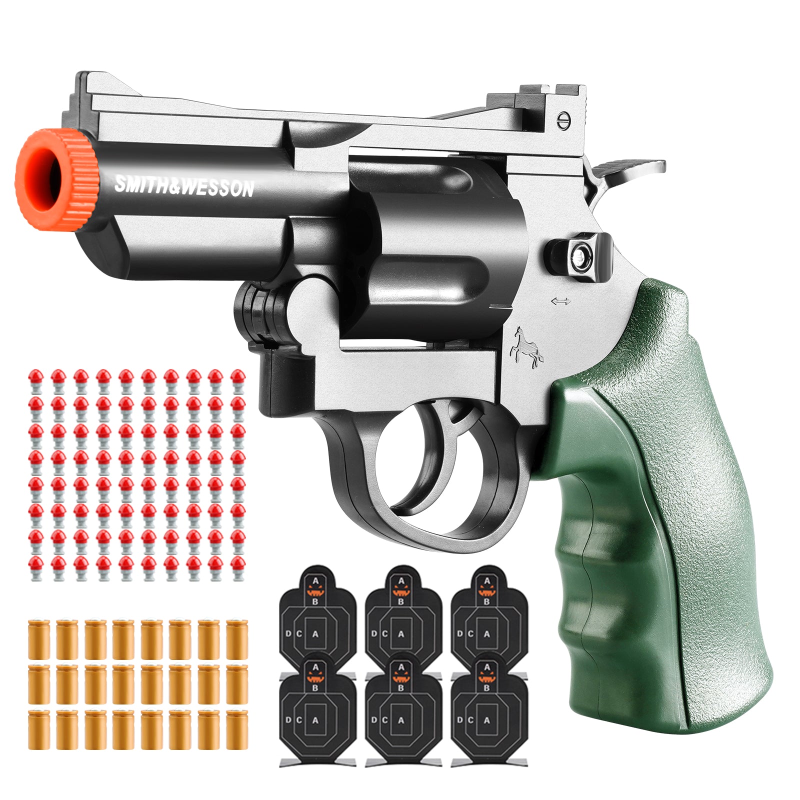 Clearance Shell Ejecting Revolver Foam Blaster, Smith & Wesson Style Manual Toy Pistol with EVA Soft Bullets & Targets, Kids Outdoor Shooting Game Toy
