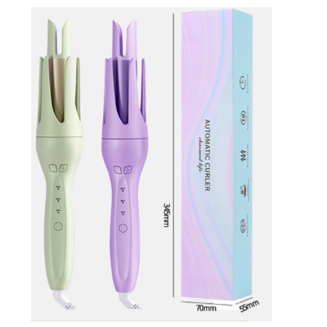 Automatic Rotating Hair Curler Clearance, Auto Spin Curling Iron with 3 Temp Settings, Anti-Scald Ceramic Barrel Hair Waver, 2 Colors Green Purple Auto Hair Curling Wand for Beginners