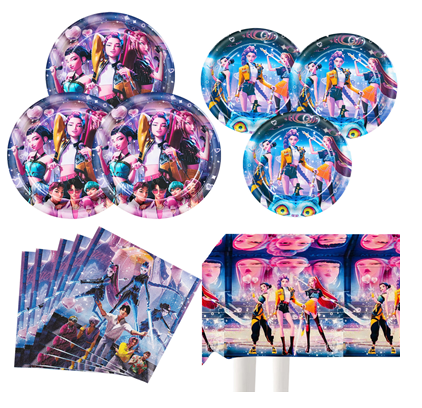 1100Pcs Clearance K-pop Idol Concert Theme Birthday Party Supplies Set, Happy Birthday Banner Paper Plates Napkins Tablecloth Disposable Cutlery Party Decor Kit for Kids Girls Birthday