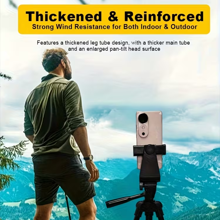 Adjustable Camera Tripod Stand with Phone Holder Clearance, Lightweight Portable Extendable Tripod for Smartphone DSLR Camera Vlog Live Streaming Video Shooting